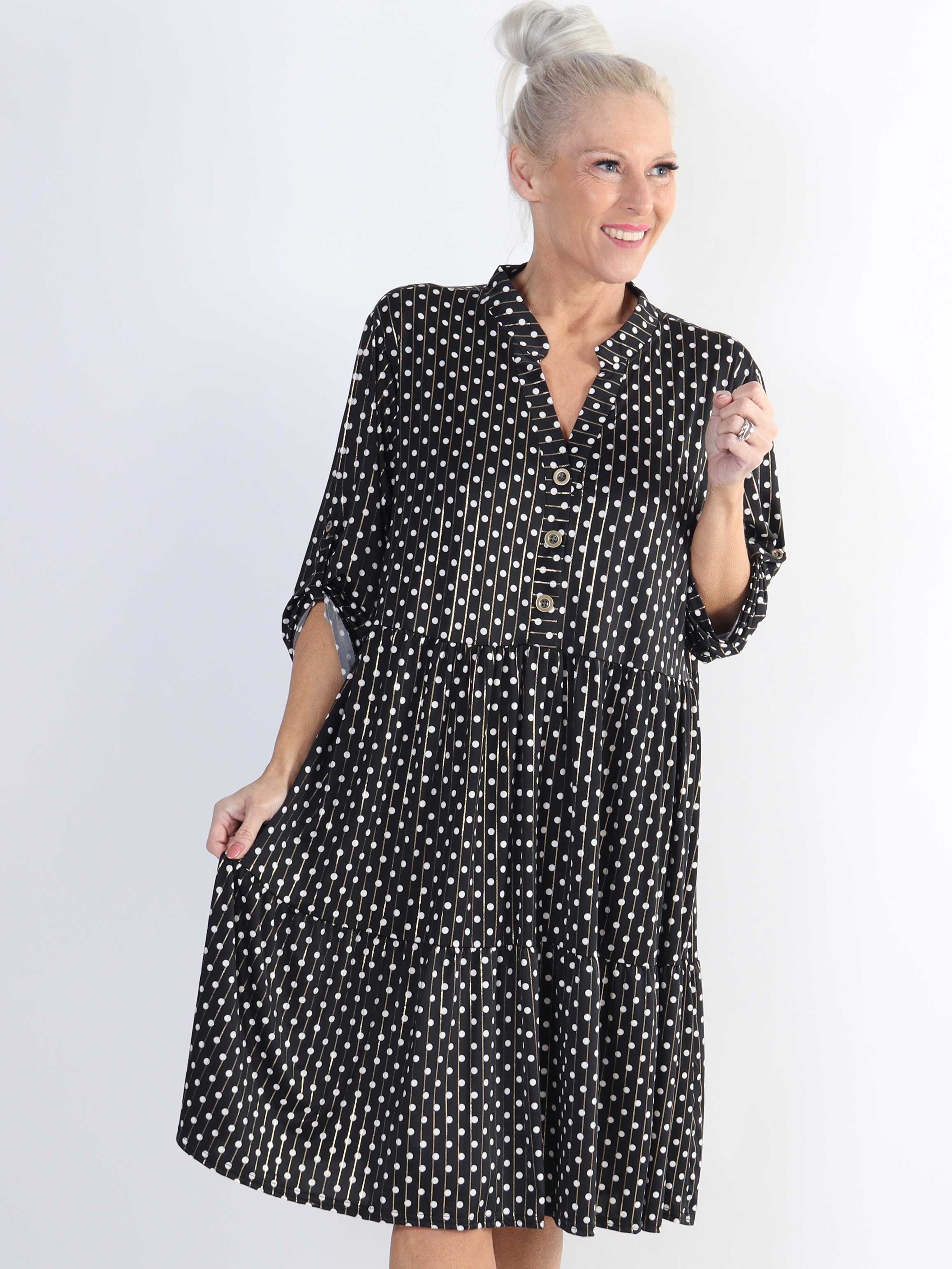 Milano Dot Midi - Plus size kjole med prikker og lag på lag look